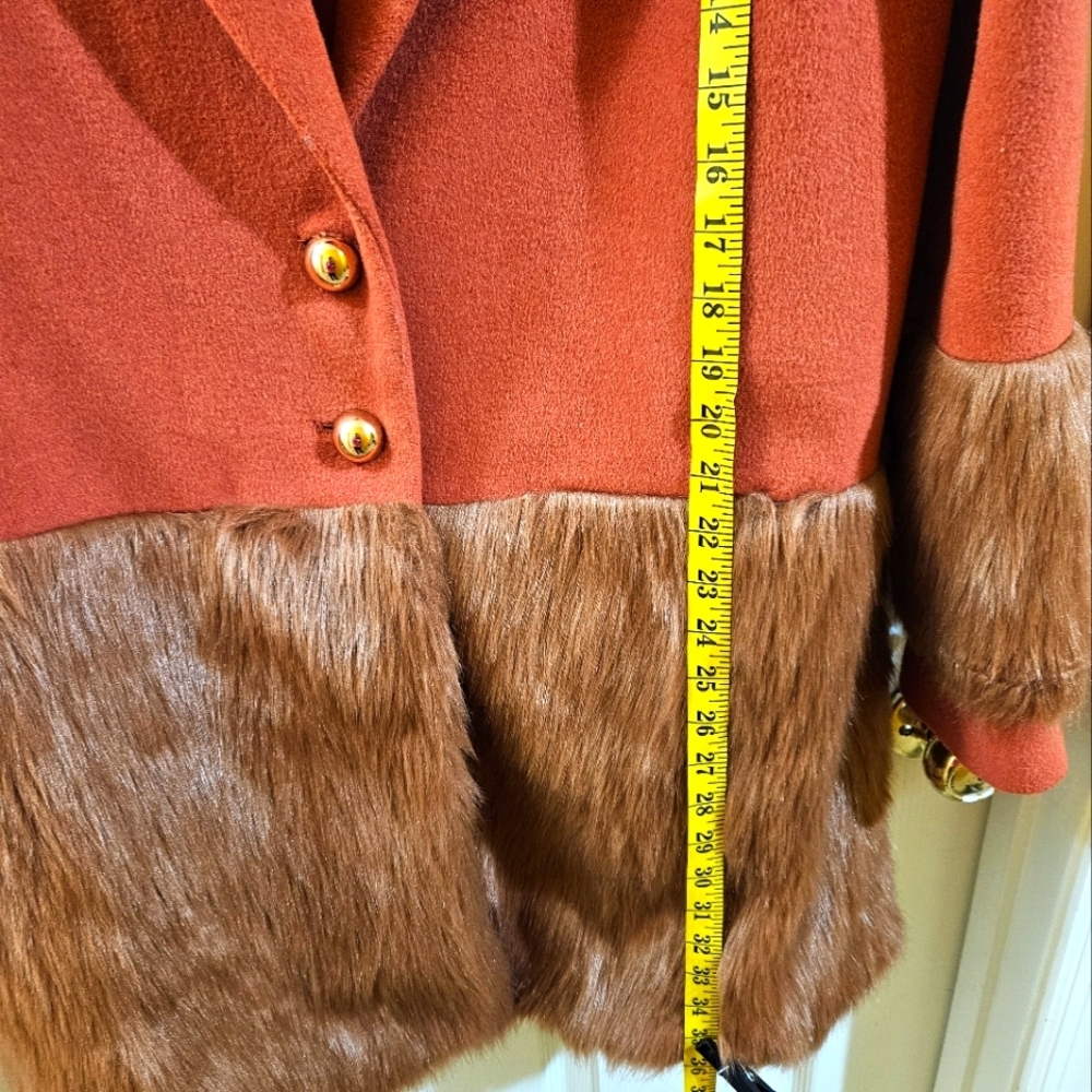 Anthropologie Keepsake Wool and Faux Fur Coat - X-Large Reddish Orange - Picture 11 of 15